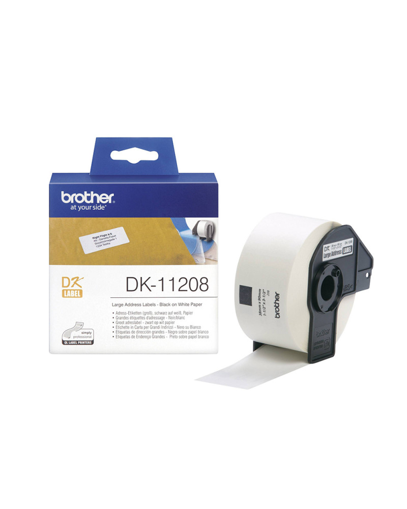 Brother DK-11208 Label Roll – Black on White, 38mm x 90mm (DK11208) (BRODK11208)