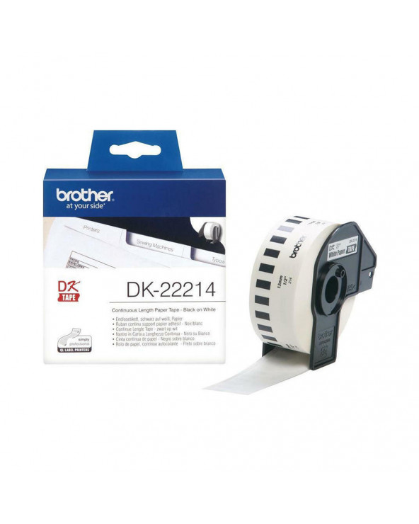 Brother DK-22214 Continuous Paper Label Roll – Black on White, 12mm wide (DK22214) (BRODK22214)