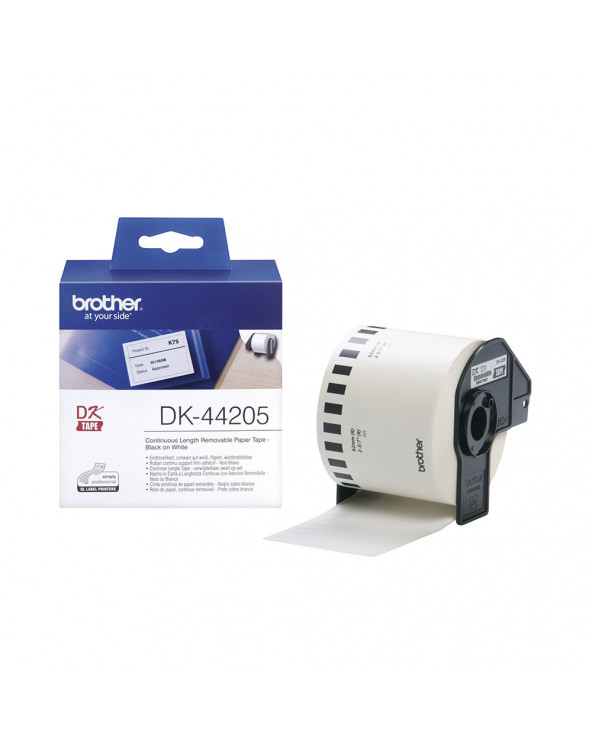Brother DK-44205 Continuous Paper Label Roll with Removable Adhesive – Black on White, 62mm (DK44205) (BRODK44205)