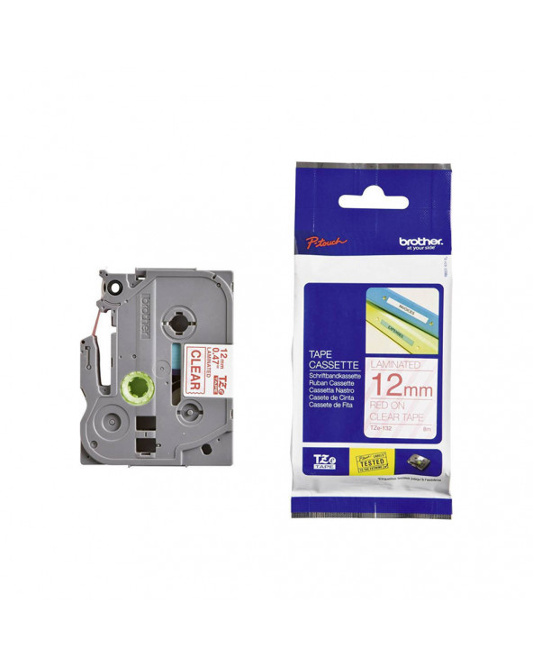 Brother P-touch Laminated Red on Transparent 8m x 12mm (TZE132) (BROTZE132)
