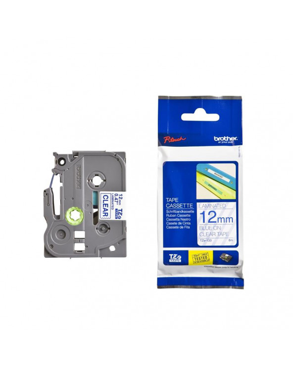 Brother P-touch Laminated Blue on Transparent 8m x 12mm (TZE133) (BROTZE133)