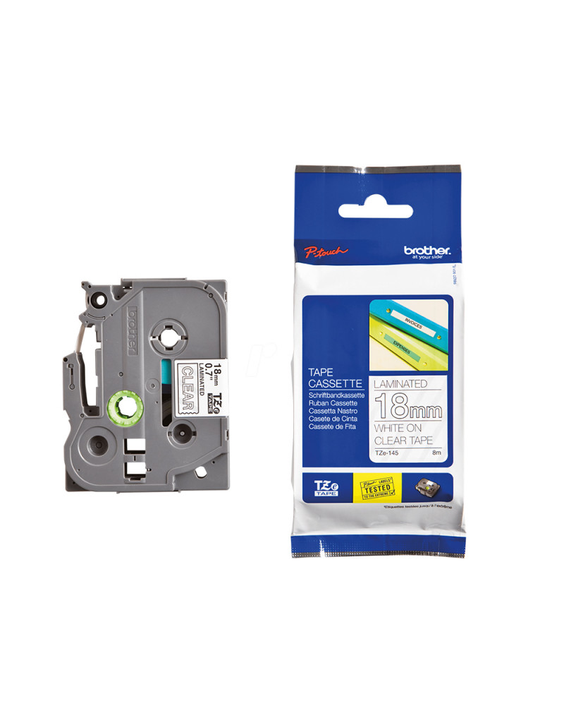 Brother P-touch Laminated White on Transparent 8m x 18mm (TZE145) (BROTZE145)