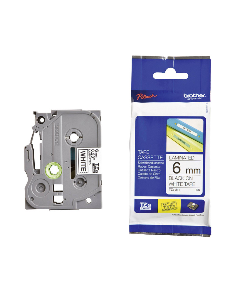 Brother TZe-211 Labelling Tape Cassette – Black on White, 6mm wide (TZE211) (BROTZE211)