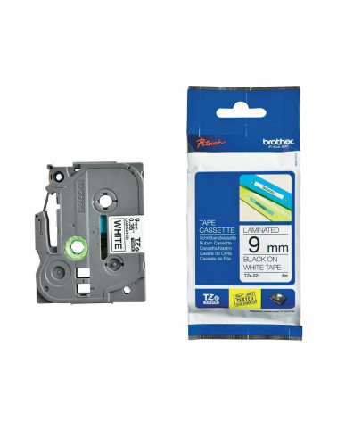 Brother TZe-221 Labelling Tape – Black on White, 9mm wide (TZE221) (BROTZE221)