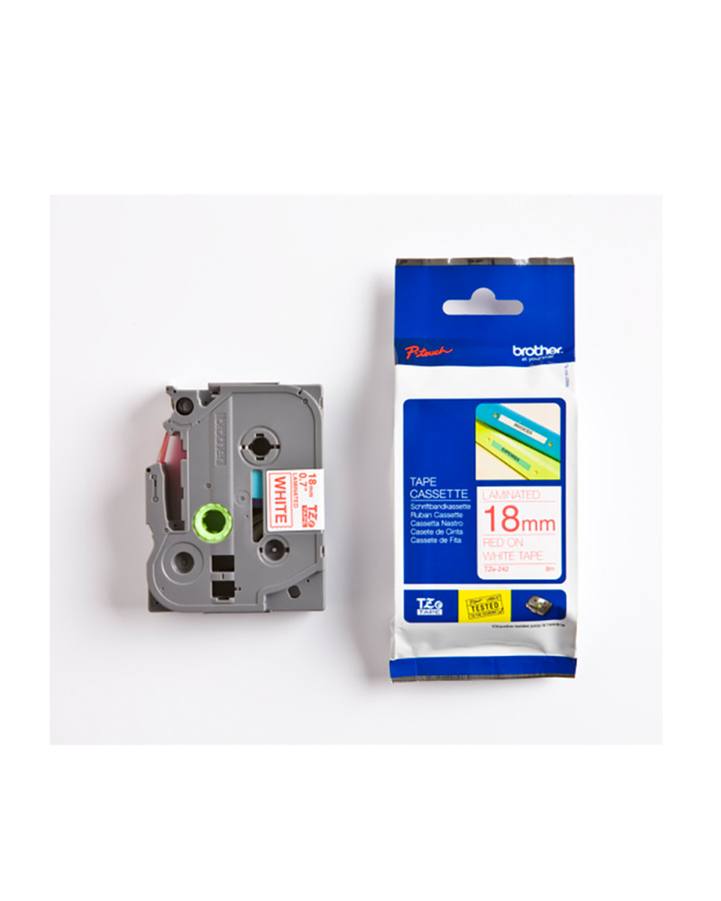 Brother P-Touch Laminated Red on White 8m x 18mm (TZE242) (BROTZE242)