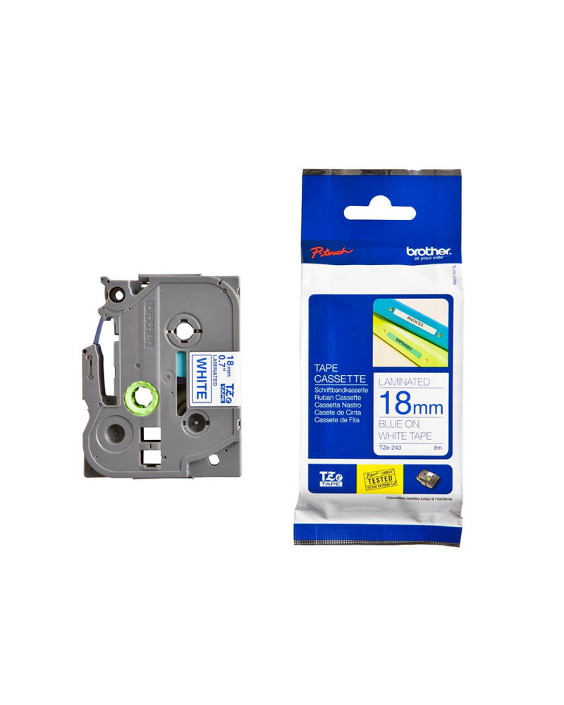 Brother P-Touch Laminated Blue on White 8m x 18mm (TZE243) (BROTZE243)