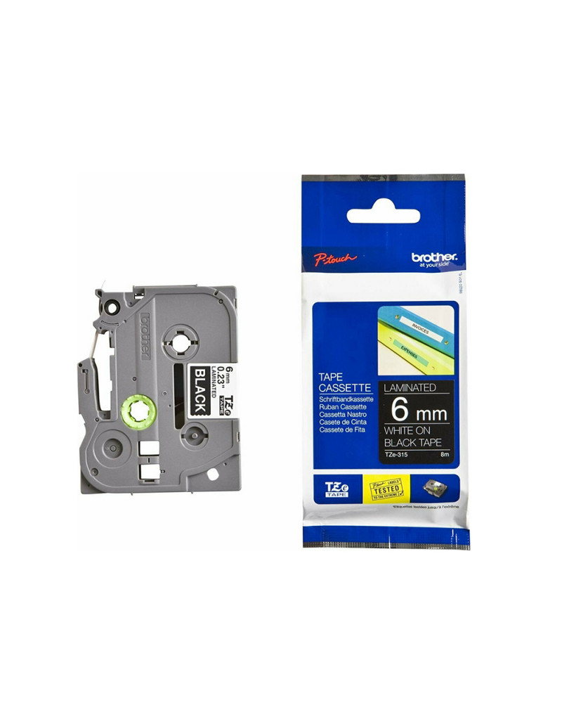 Brother P-Touch Laminated White on Black 8m x 6mm (TZE315) (BROTZE315)