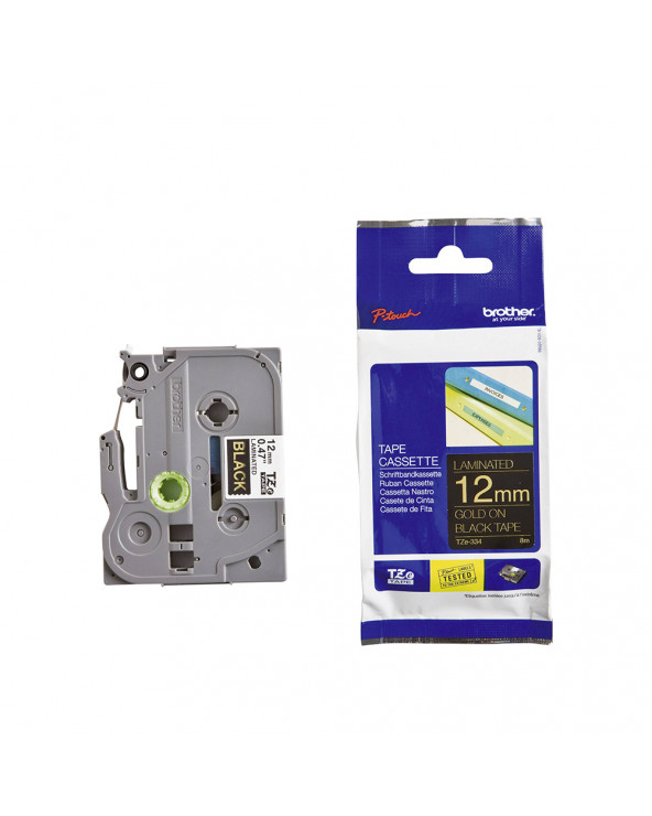 Brother P-Touch Laminated Gold on Black 8m x 12mm (TZE334) (BROTZE334)