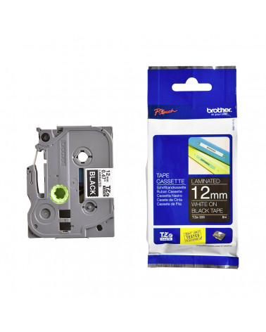 Brother TZe-335 Labelling Tape – White on Black, 12mm wide (TZE335) (BROTZE335)