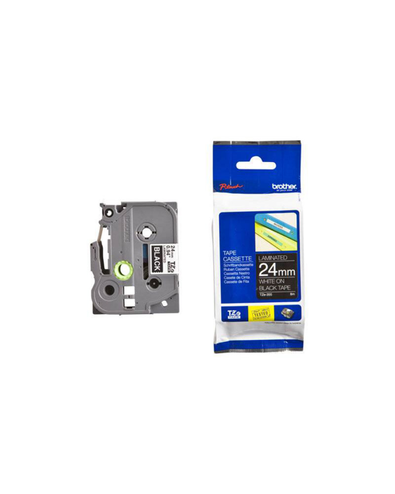 Brother P-Touch Laminated White on Black 8m x 24mm (TZE355) (BROTZE355)