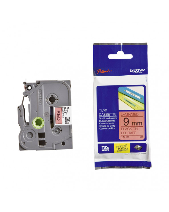 Brother TZe-421 Labelling Tape Cassette – Black on Red, 9mm wide (TZE421) (BROTZE421)