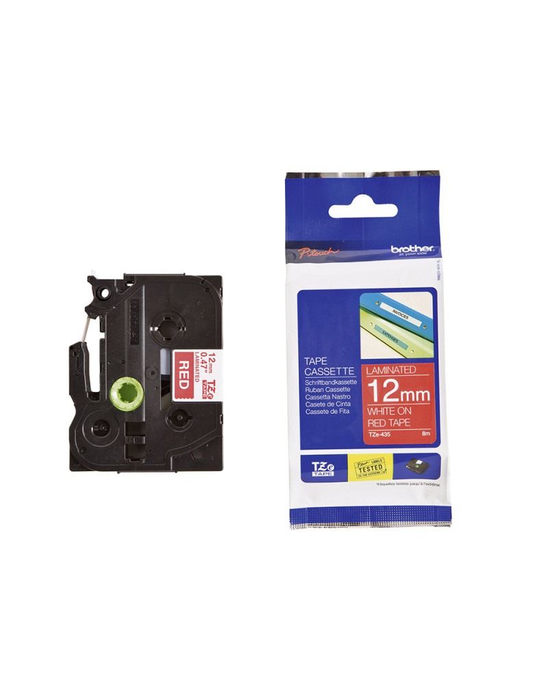 Brother P-Touch Laminated White on Red 8m x 12mm (TZE435) (BROTZE435)