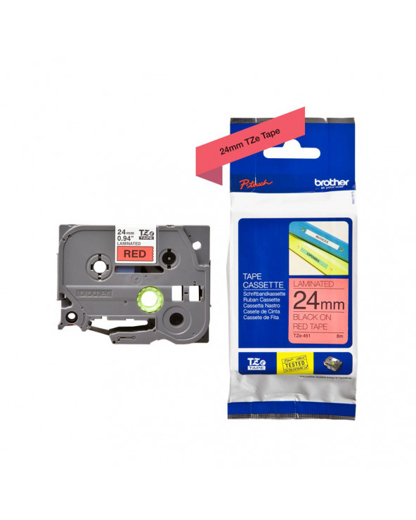 Brother P-Touch Laminated Black on Red 8m x 24mm (TZE451) (BROTZE451)