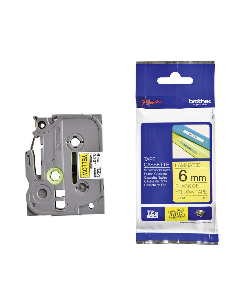 Brother TZe-621 Labelling Tape Cassette – Black on Yellow, 9mm wide (TZE621) (BROTZE621)