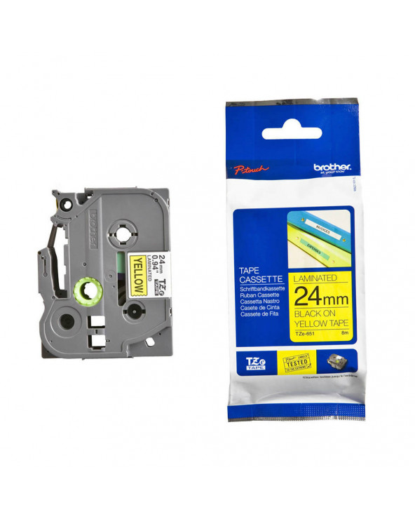 Brother TZe-651 Labelling Tape Cassette – Black on Yellow, 24mm wide (TZE651) (BROTZE651)