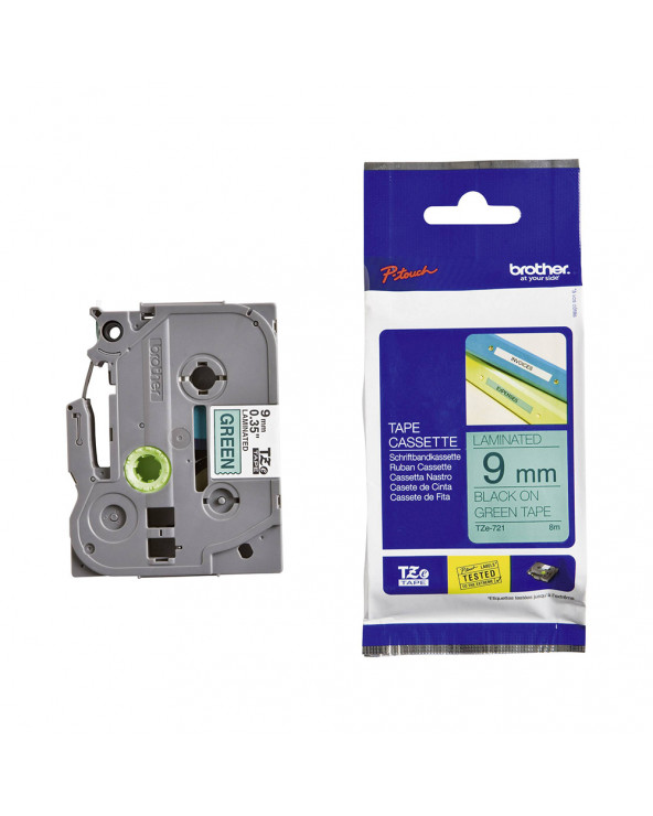 Brother TZe-721 Labelling Tape Cassette – Black on Green, 9mm wide (TZE721) (BROTZE721)