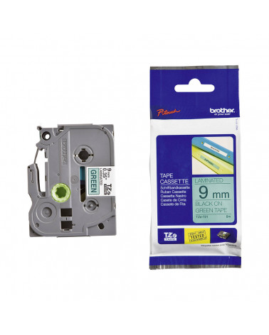 Brother TZe-721 Labelling Tape Cassette – Black on Green, 9mm wide (TZE721) (BROTZE721)