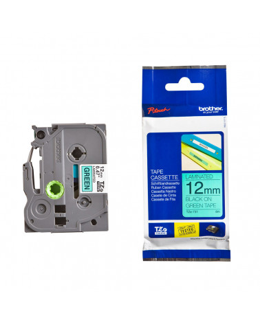 Brother TZe-731 Labelling Tape Cassette – Black on Green, 12mm wide (TZE731) (BROTZE731)
