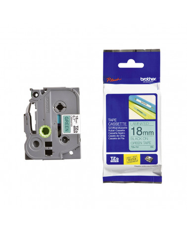 Brother P-Touch Laminated Black on Green 8m x 18mm (TZE741) (BROTZE741)