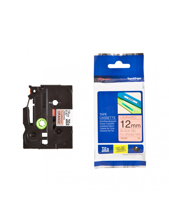 Brother P-Touch Laminated Black on Signal Orange 5m x 12mm (TZEB31) (BROTZEB31)