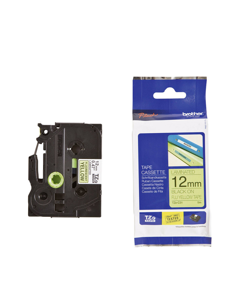 Brother P-Touch Laminated Black on Signal Yellow 5m x 12mm (TZEC31) (BROTZEC31)