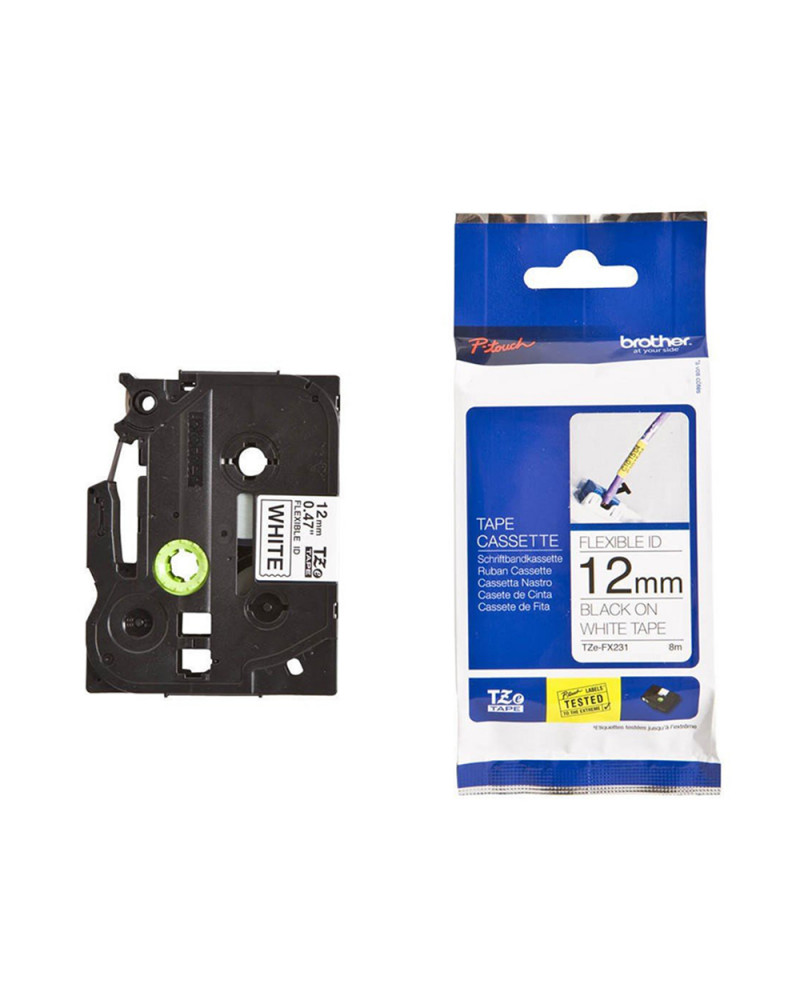 Brother TZe-FX231 Labelling Tape Cassette – Black on White, 12mm wide (TZEFX231) (BROTZEFX231)