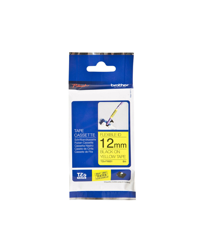 Brother P-Touch Flexible Laminated Black on Yellow 8m x 12mm (TZEFX631) (BROTZEFX631)