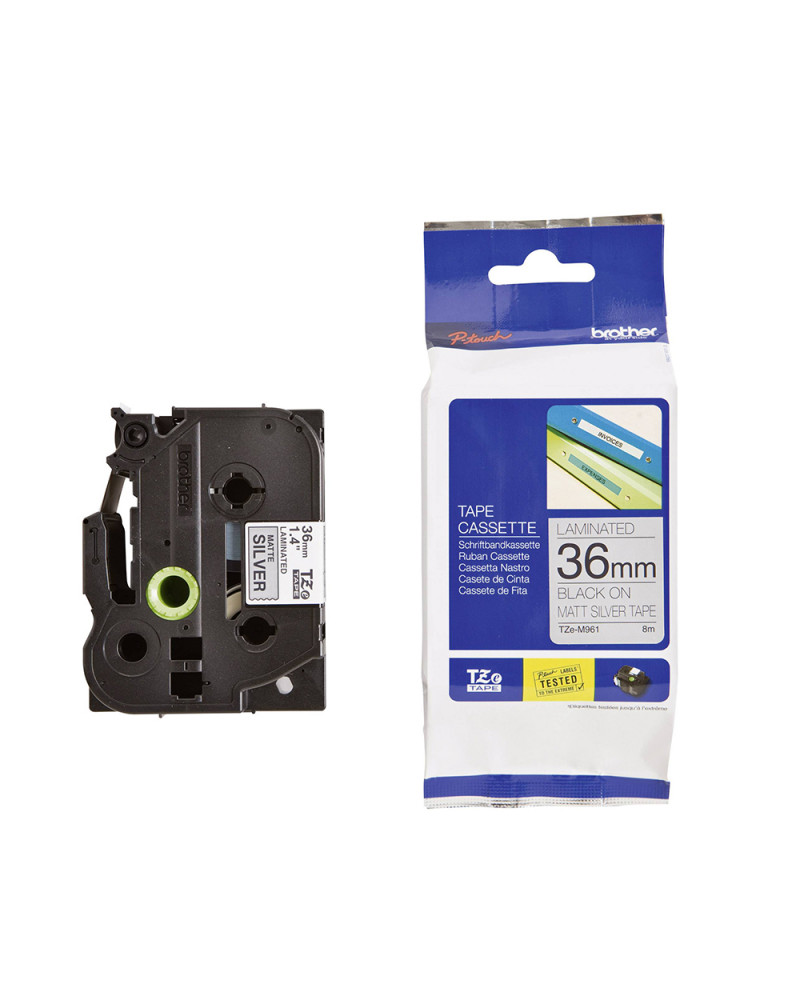 Brother P-Touch Laminated Black on Mat Silver 8m x 36mm (TZEM961) (BROTZEM961)