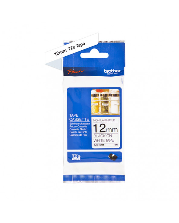 Brother P-Touch Non Laminated Black on White 8m x 12mm (TZEN231) (BROTZEN231)