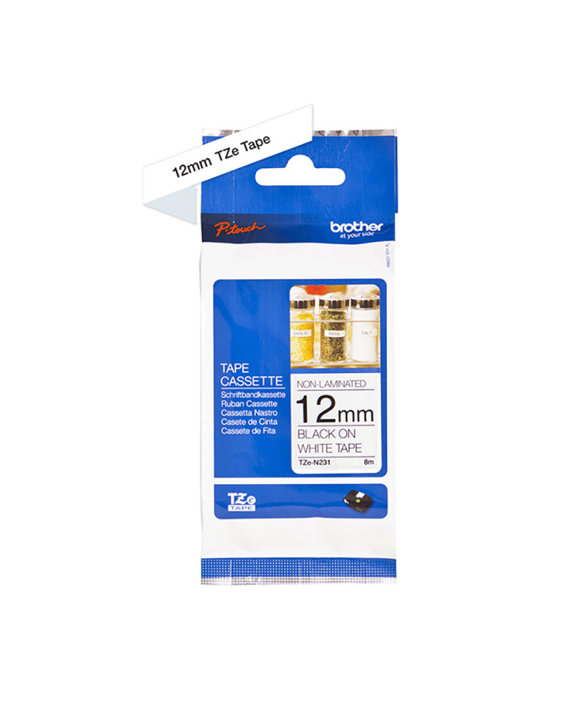 Brother P-Touch Non Laminated Black on White 8m x 12mm (TZEN231) (BROTZEN231)