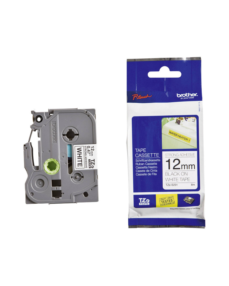 Brother TZe-S231 Labelling Tape Cassette – Black on White, 12mm wide (TZES231) (BROTZES231)