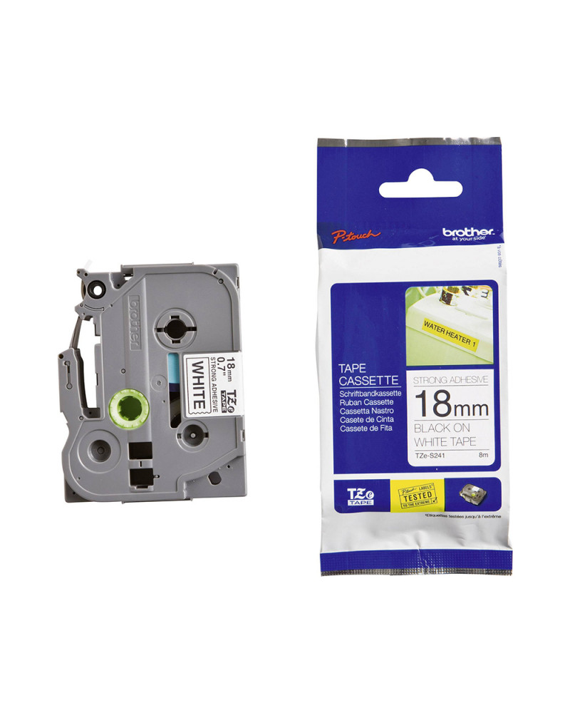 Brother TZe-S241 Labelling Tape Cassette – Black on White Strong Adhesive, 18mm wide (TZES241) (BROTZES241)