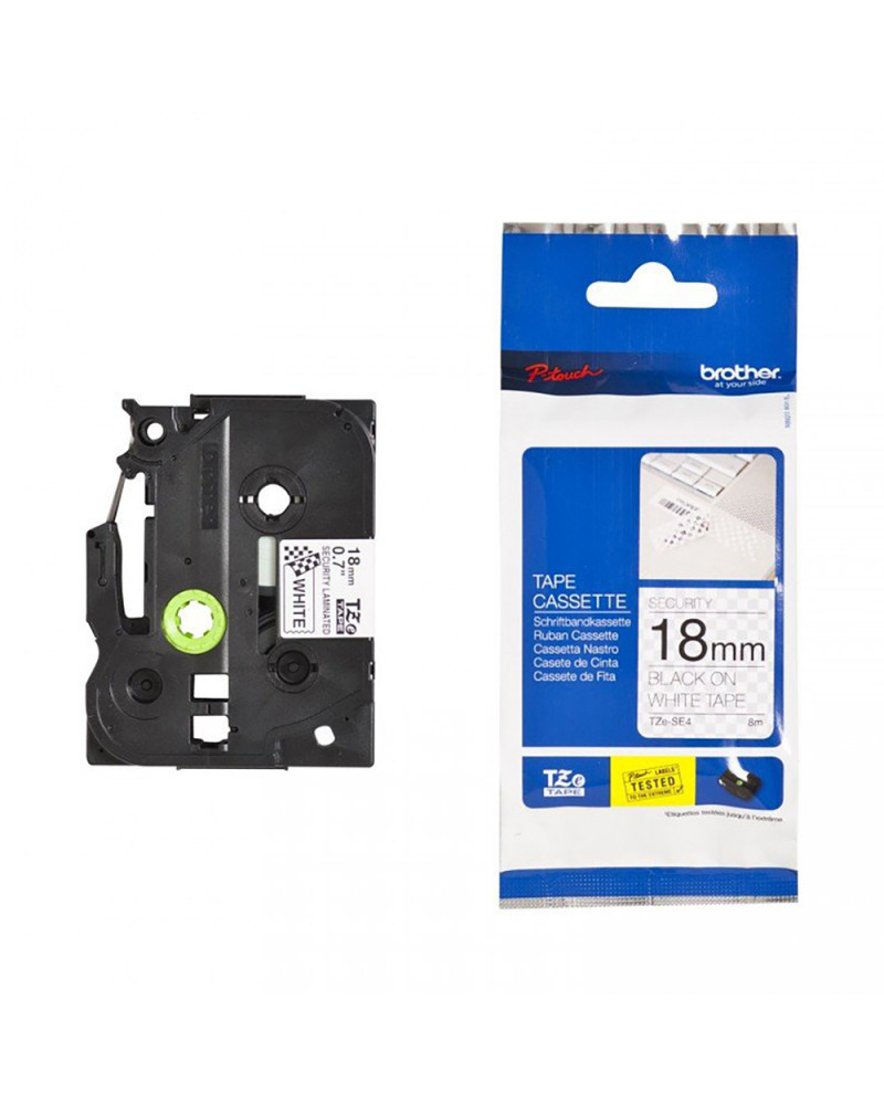 Brother P-Touch Adhesive Tape Security Black on White 8m x 18mm (TZESE4) (BROTZESE4)
