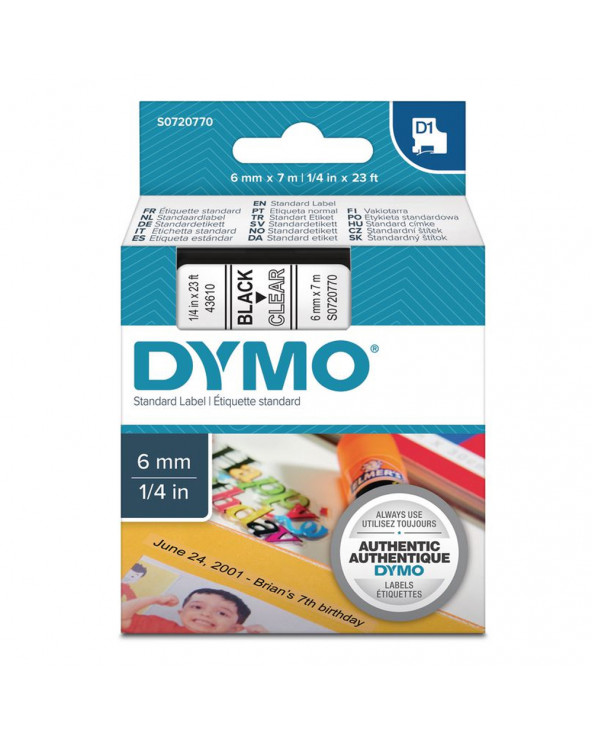 Ταινία Ετικετογράφου DYMO Standard 43610 6 mm x 7 m (Μαύρα Γράμματα σε Διάφανο Φόντο) (S0720770) (DYMO43610)