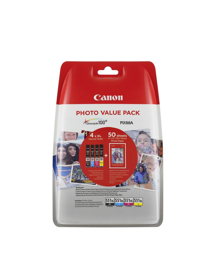 Canon Μελάνι Inkjet CLI-551XLVP BK/C/M/Y + PHOTO PAPER (6443B006) (CANCLI-551XLVP)