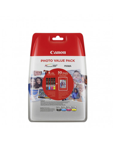 Canon Μελάνι Inkjet CLI-551XLVP BK/C/M/Y + PHOTO PAPER (6443B006) (CANCLI-551XLVP)