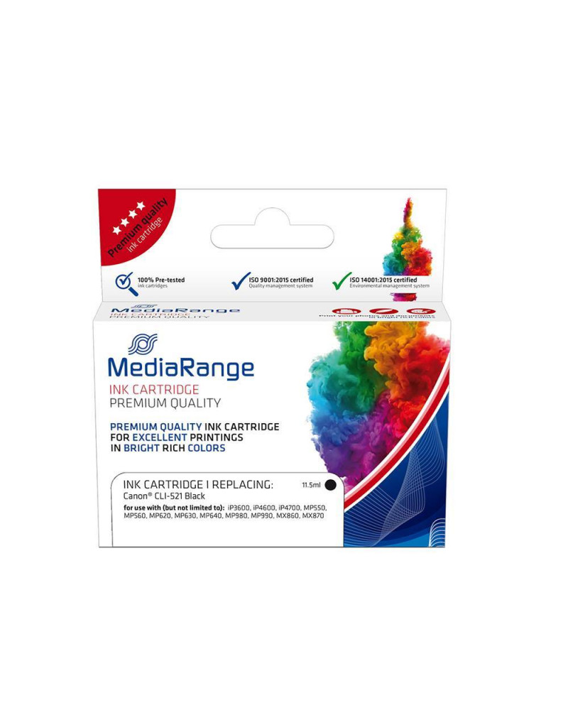Inkjet MEDIARANGE Συμβατό για Εκτυπωτές Canon (Black) (CLI-521BK) (MRCC521BK)